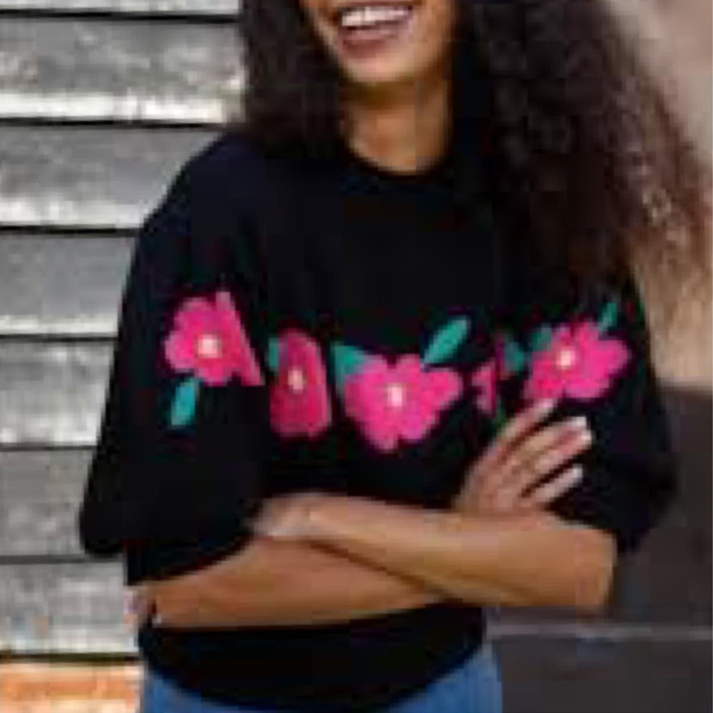RIXO Nell Jumper Sweater Flower Wool Blend Large Cozy Grannycore - Picture 2 of 11